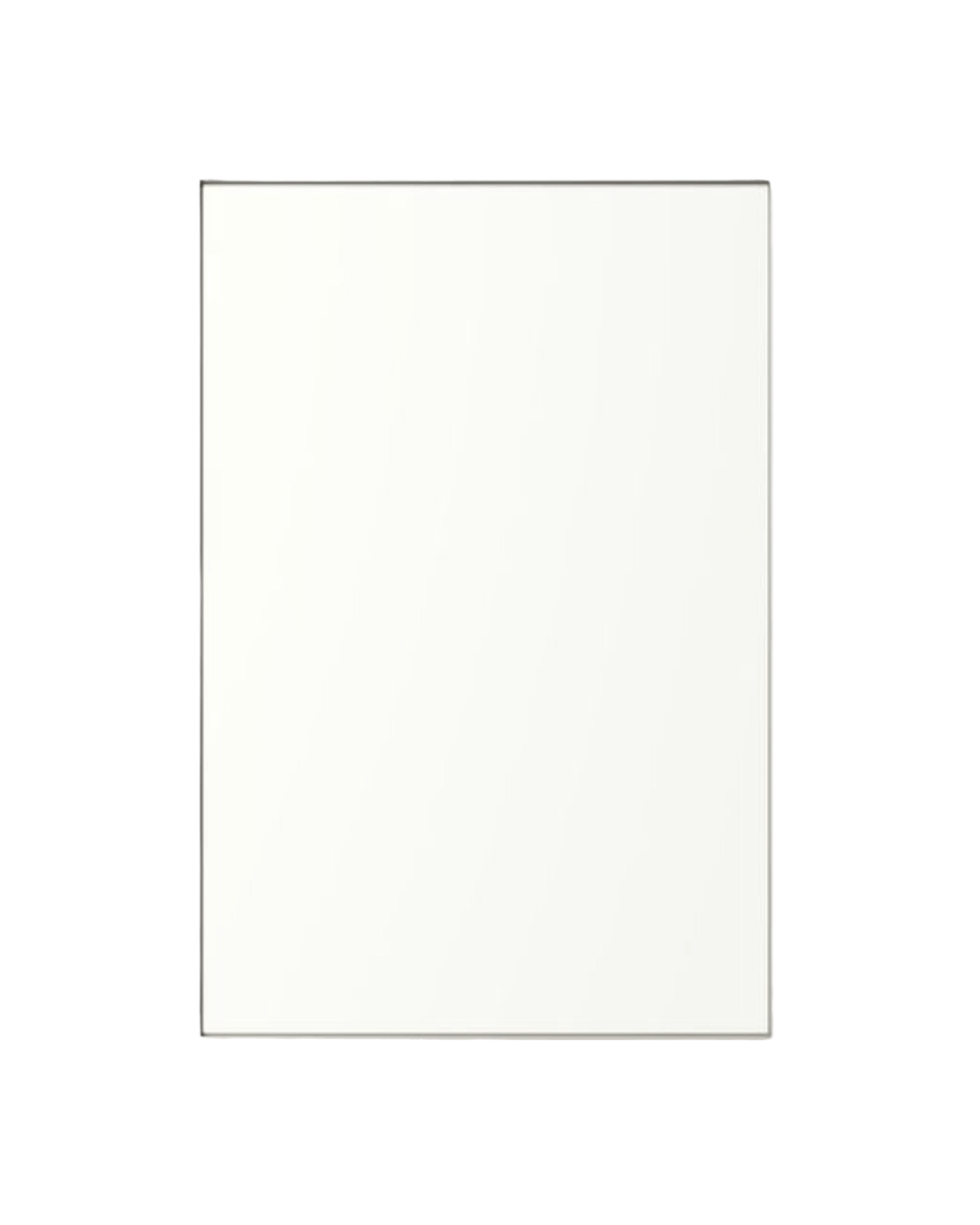 A simple rectangular bathroom mirror with minimalistic edges.
