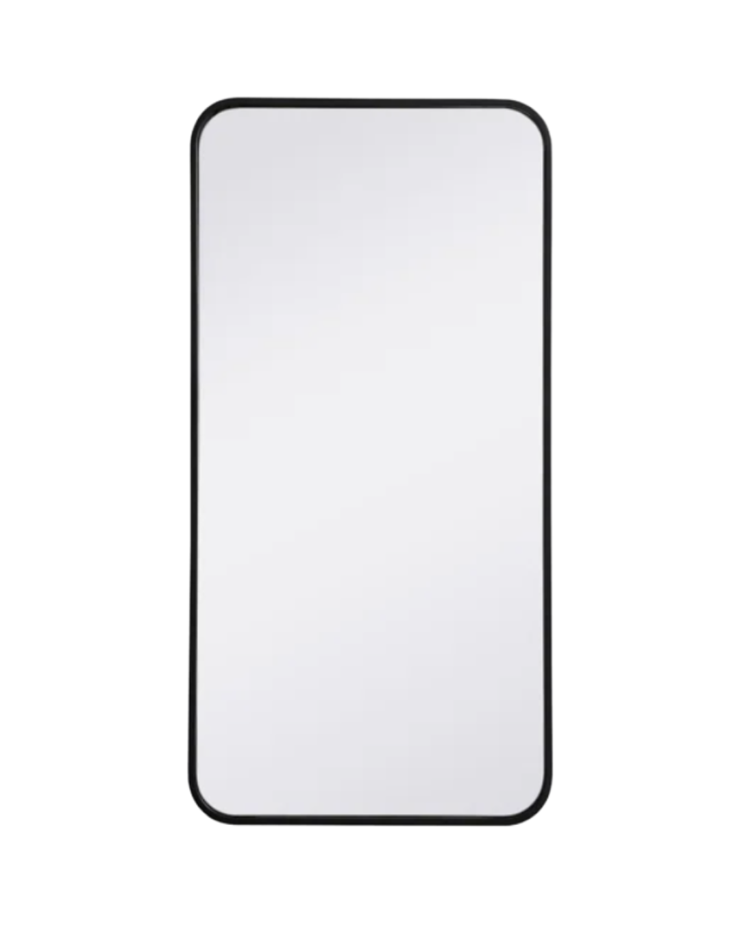 Modern rounded rectangle vanity mirror with a thin black frame.