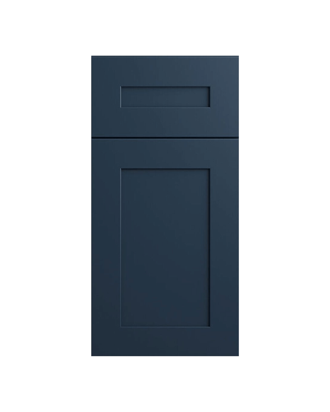 Stylish navy blue shaker-style cabinetry with classic recessed paneling, offering a timeless yet bold aesthetic ideal for kitchens and bathrooms.