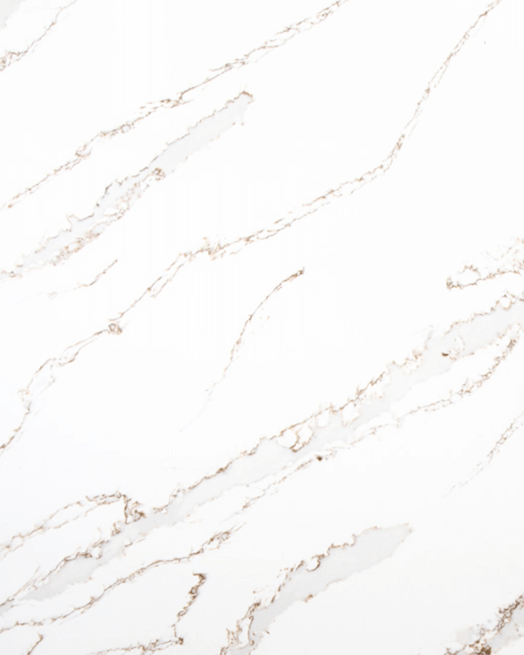 Luxurious Calacatta de Oro quartz countertop, featuring bold gold and gray veining on a white background, perfect for sophisticated and elegant interiors.