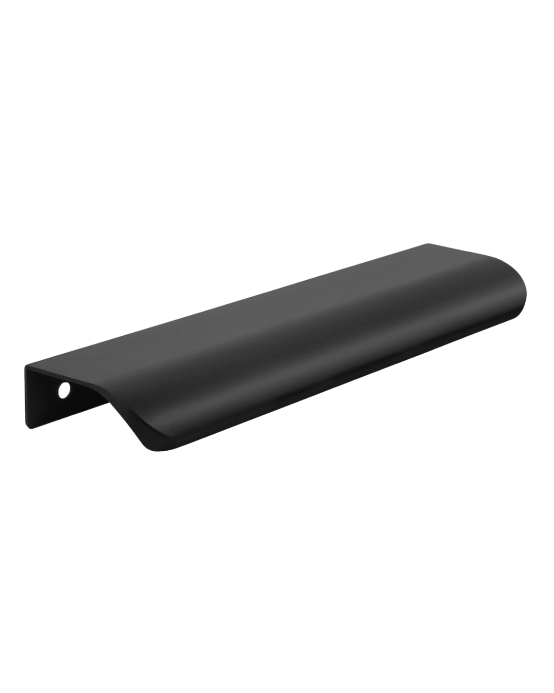 Modern, matte black cabinet pull handle with a smooth, curved design for easy grip and stylish contemporary finish.