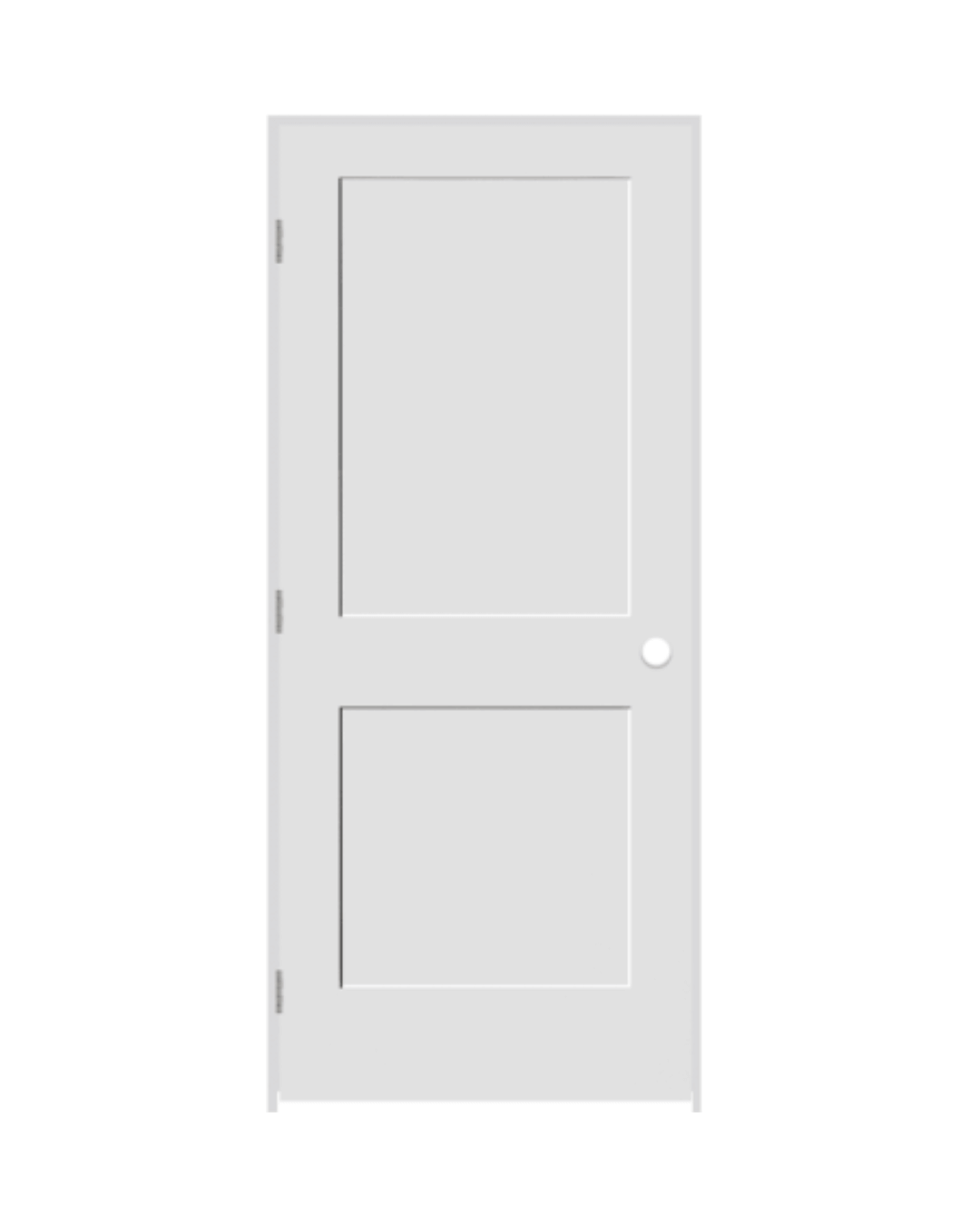 Classic white two-panel interior door featuring clean, simple lines, perfect for modern or transitional home styles.