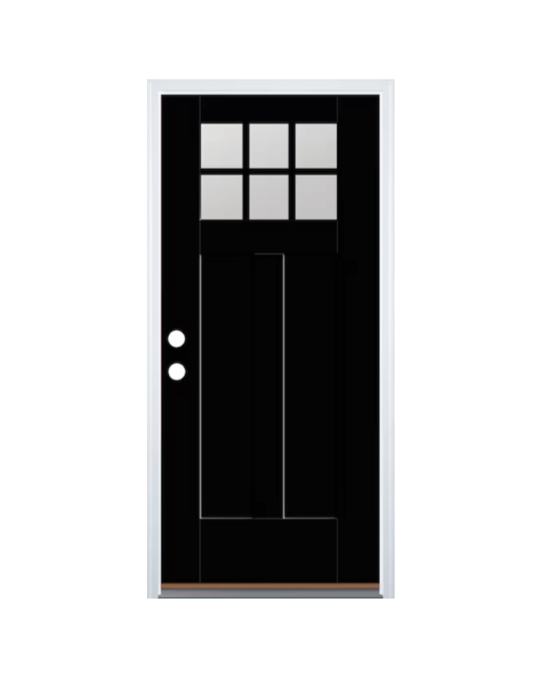 Black fiberglass exterior door with six glass panels at the top, offering a contemporary look with natural lighting.