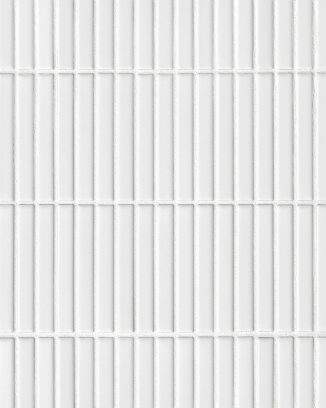 White porcelain mosaic tile arranged in a modern stacked pattern.