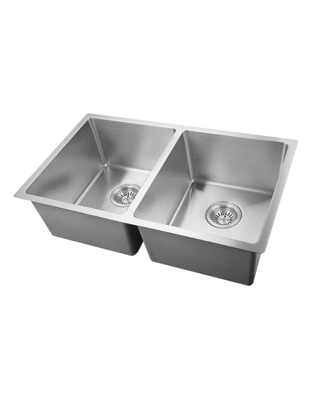 Undermount double bowl stainless steel kitchen sink with a polished finish, ideal for functionality and durability.