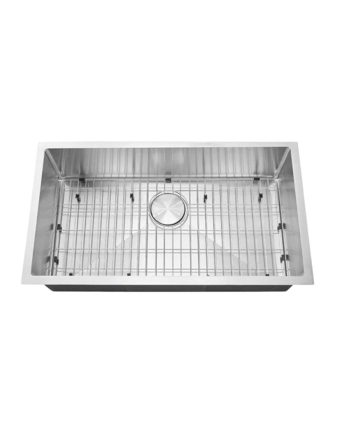 Spacious undermount single-bowl kitchen sink in durable stainless steel, featuring a contemporary design with a protective bottom grid.
