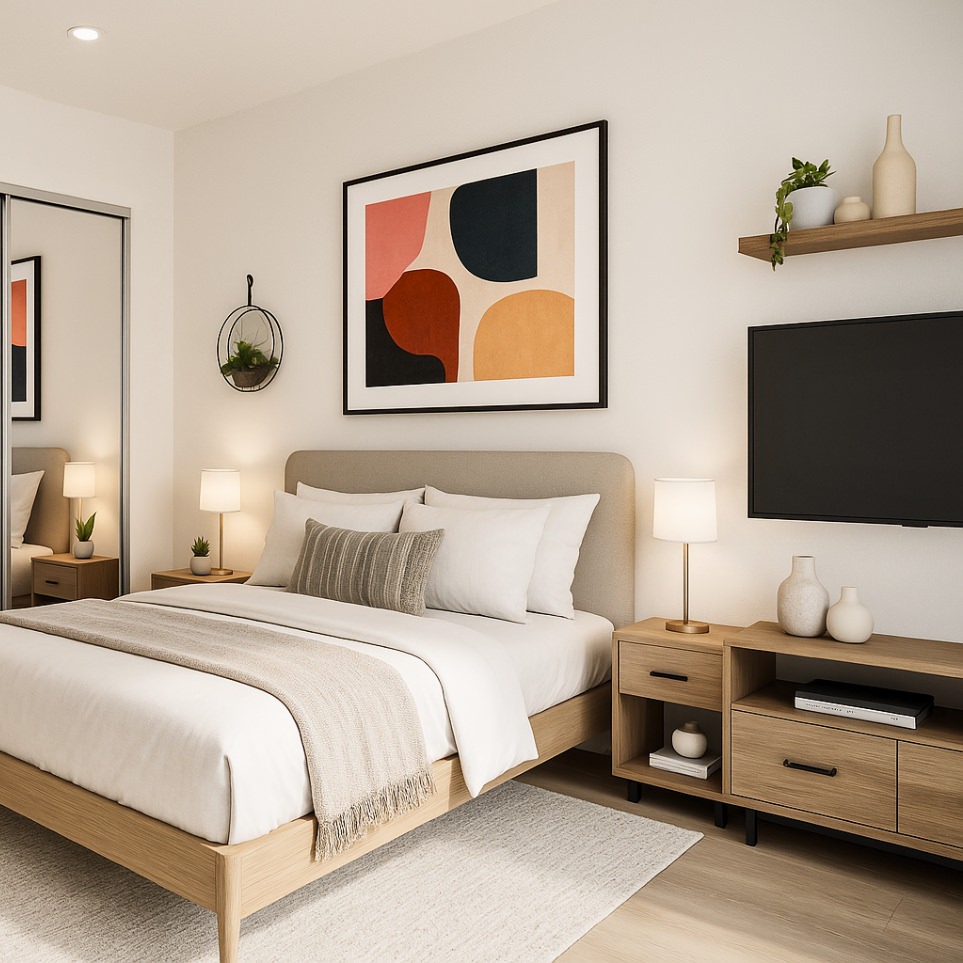 Second bedroom in 880 sq ft ADU plans designed for flexibility—ideal as a guest room, home office, or rental space.