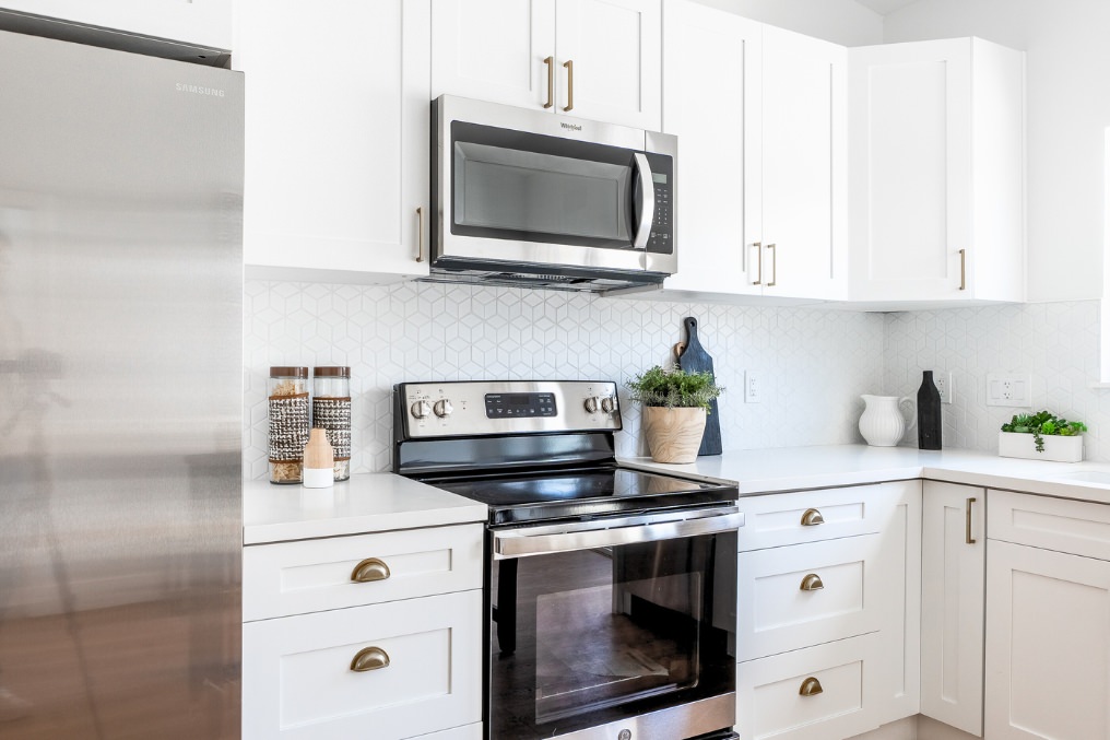 Chic kitchen and dining area with sophisticated decor and natural lighting