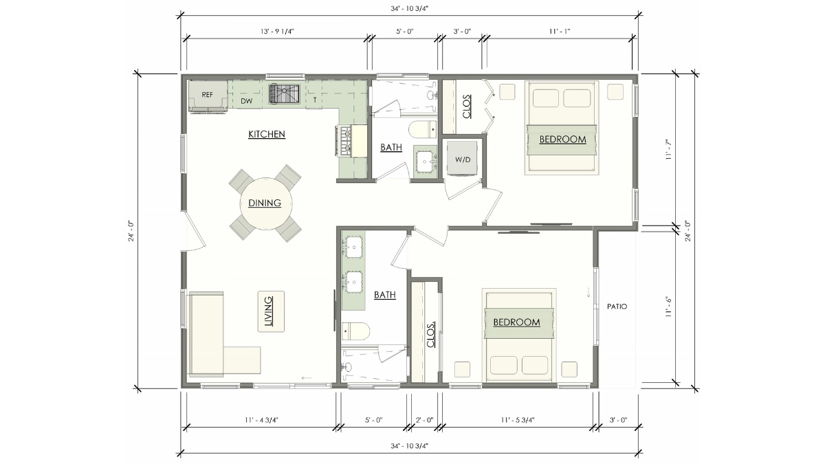 Featured outdoor angle of the Maple 800 sq ft ADU, part of adu floor plans 800 sq ft series, set against a wooded backdrop