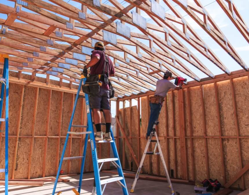 Conclusion ADU project construction workers framing roof in San Diego
