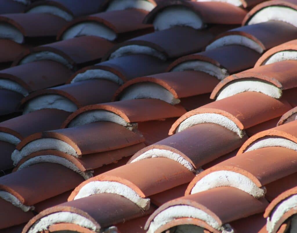 Close-up of a traditional Spanish-style red clay tile roof.