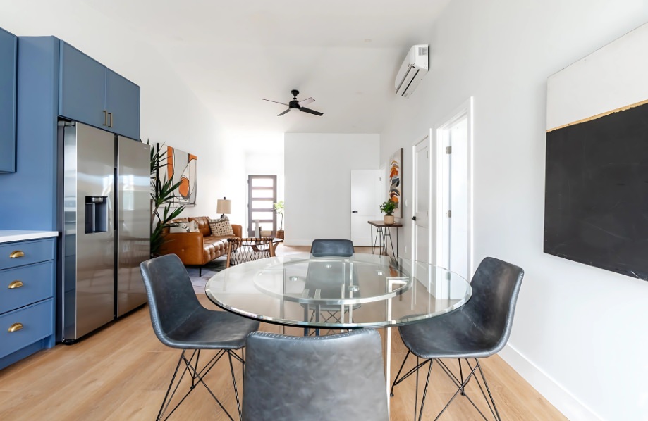 Dining area and open layout in Banyan 1000 sq ft ADU floor plan recommendation, showing how stylish design meets practical living.