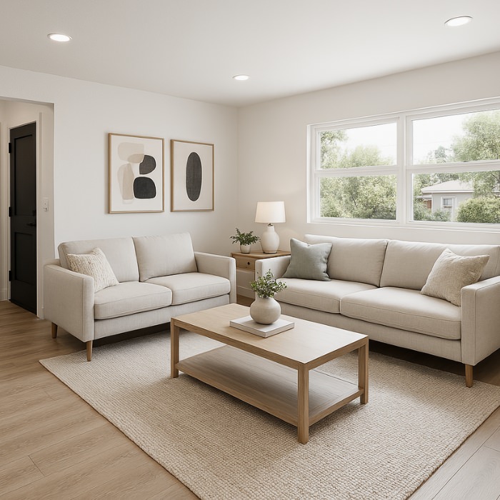 Top-down view highlighting compact yet spacious design – 1000 SQ FT 2 Bedroom 2 Bath ADU Floor Plan - Efficient Footprint, Full-Sized Comfort – a prime example of 2 bedroom 2 bath ADU plans.