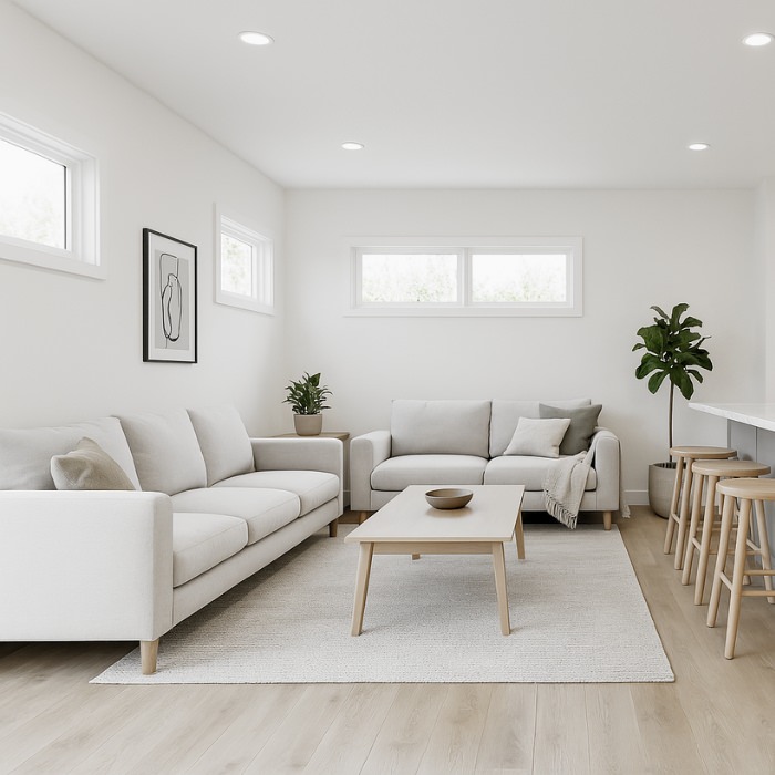 Bright, open-concept living and dining area with natural light and neutral decor – 1000 SQ FT 2 Bedroom 2 Bath ADU Floor Plan - Open-Concept Living & Dining – highlighting functional flow in 2 bedroom 2 bath ADU plans.