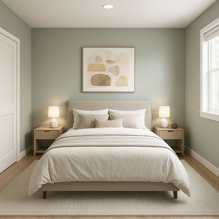 Soft-toned bedroom with sage accent wall in Cherry adu floor plans 880 sq ft – optimized for comfort and light
