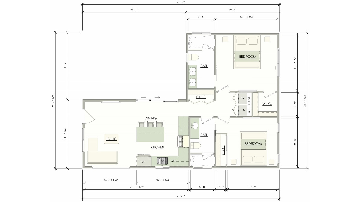 Featured image of Cherry ADU floor plan - modern exterior for 880 sq ft, 2 bedroom, 2 bath layout; ideal for showcasing adu floor plans 880 sq ft.