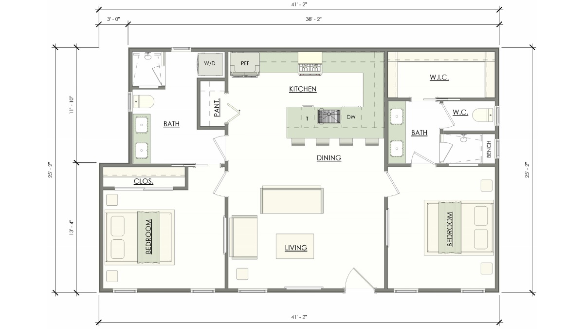 Exterior view of a modern white ADU with black trim – Featured Image - Mangrove - 1000 SQ FT, 2 Bedroom, 2 Bath – showcasing 2 bedroom 2 bath ADU plans.