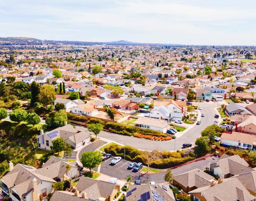 Aerial view of backyard ADU framing, highlighting California ADU setback rules