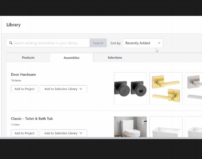 Bundle software interface showing ADU material selection and ordering