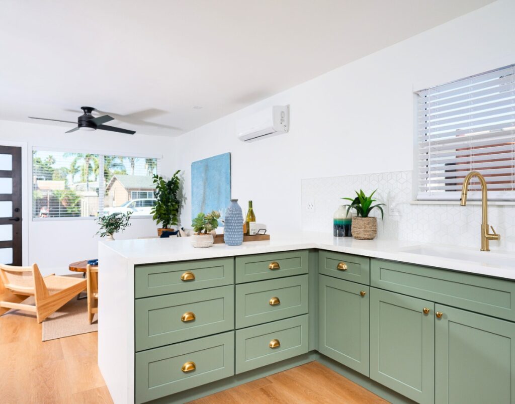 Pacific Beach Modern Luxe 3 displaying open kitchen and living space with cohesive coastal design.
