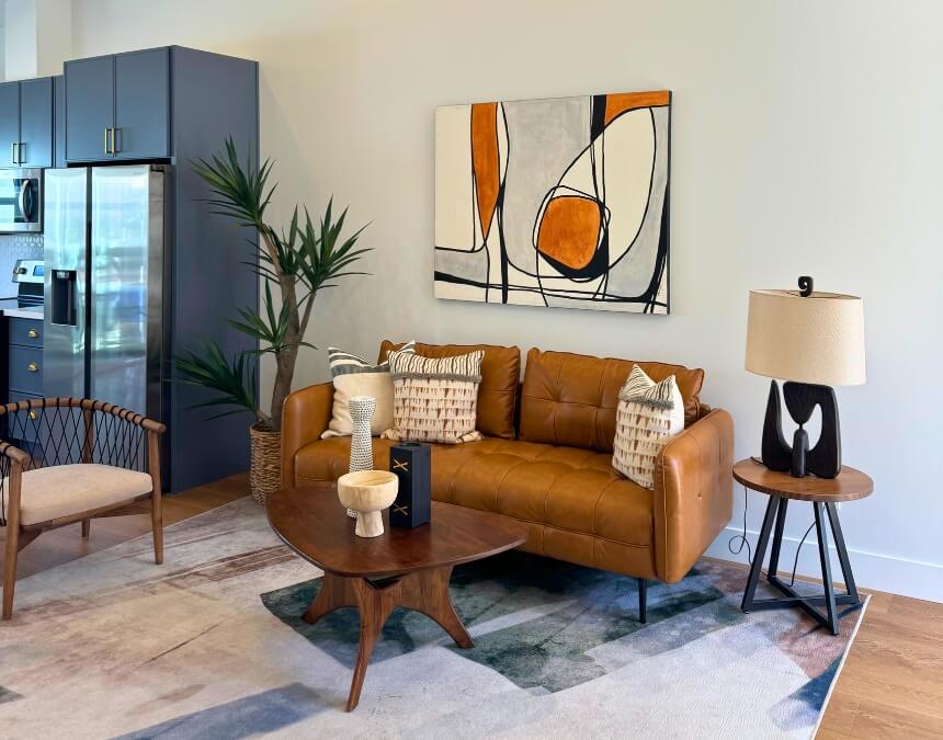Stylish ADU living room with modern décor and furniture.