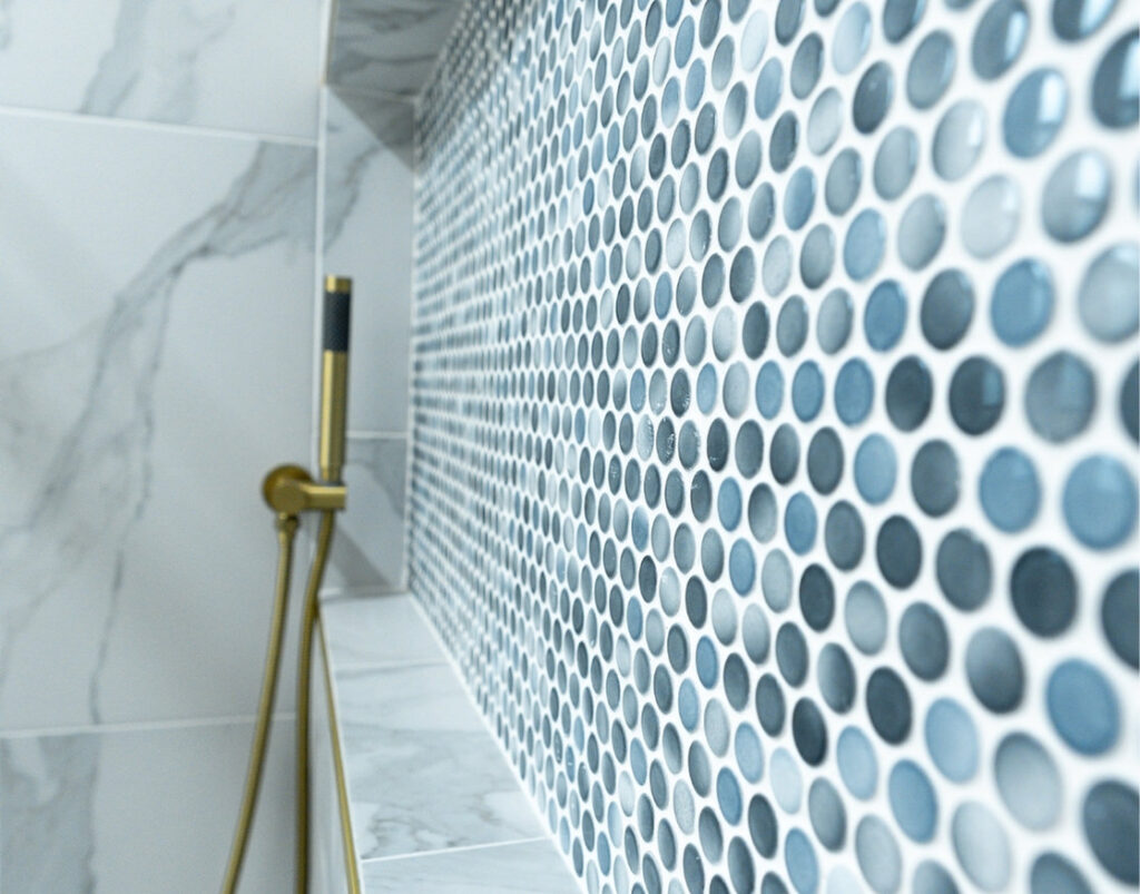 Why Finish Selection Goes Wrong With Most Contractors showing detailed blue penny tile shower niche