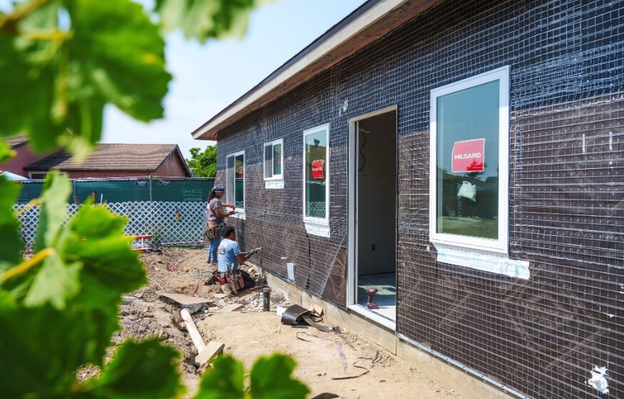 Exterior construction progress of a 900 sq ft ADU layout in development