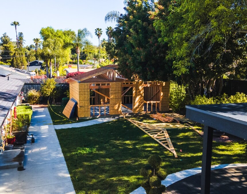 ADUs and Modern Living Needs backyard ADU under construction with wood framing
