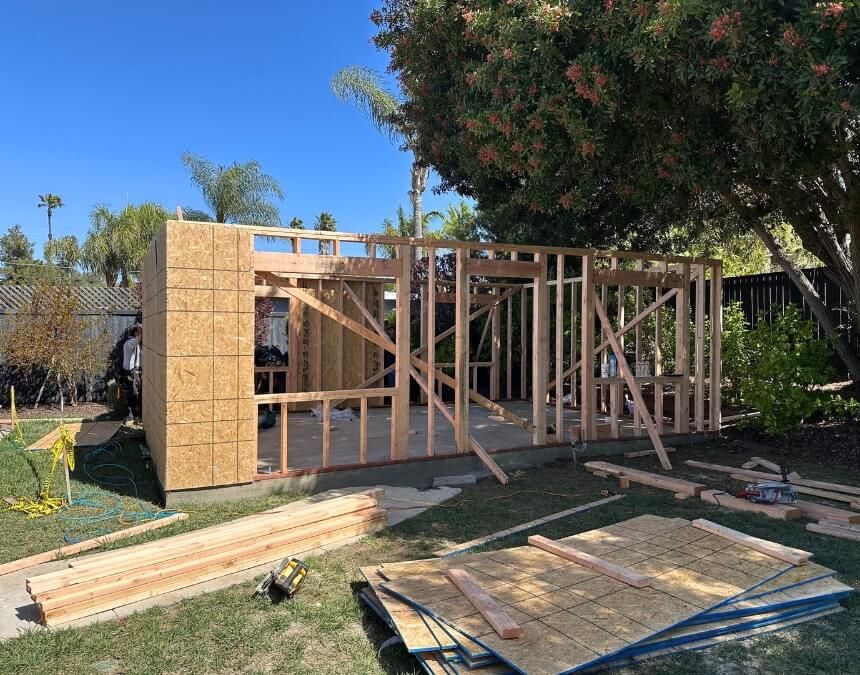 Framing stage of ADU construction in San Diego by licensed contractors — What Is Professional ADU Construction.