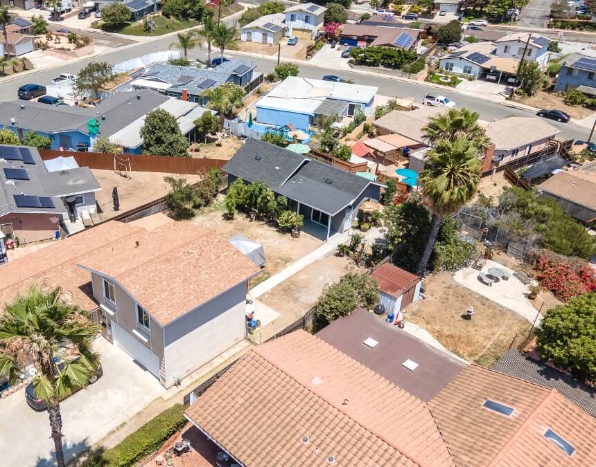 ADU Costs in California: Why Financing Is Necessary — aerial view showing a California property with an ADU addition on a residential lot.