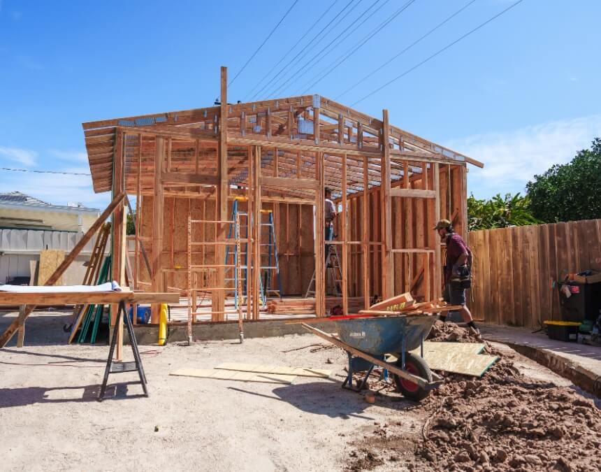 Conclusion and Decision-Making Tips image of ADU framing under construction, representing the build phase after slope, soil, and retaining wall decisions are finalized.