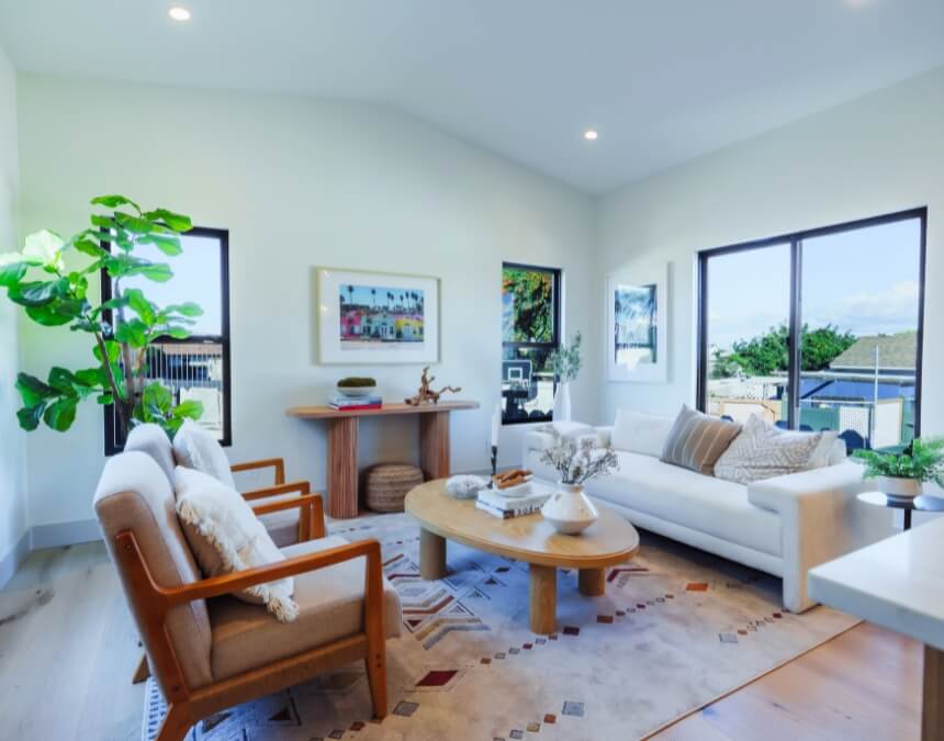 Staged ADU living room showcasing lifestyle and income potential, featured in benefits of ADUs for real estate.
