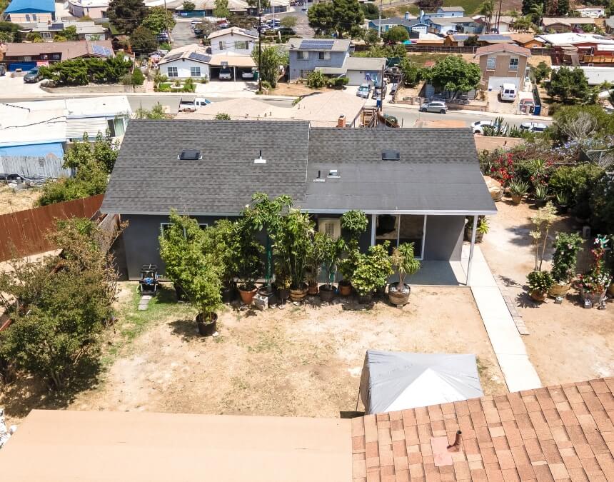 Aerial view of a San Diego property with backyard build space — How Much Does an ADU Cost in San Diego section image.