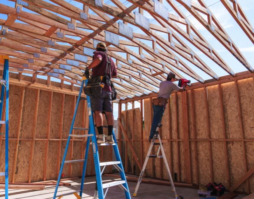 Local ADU Financing Options for San Diego Homeowners – San Diego ADU roof framing stage tied to city loan and incentive programs.