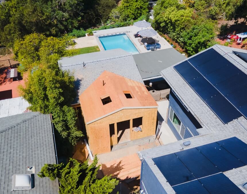 The growing popularity of ADUs in California illustrated by a neighborhood with multiple homes featuring accessory dwelling units