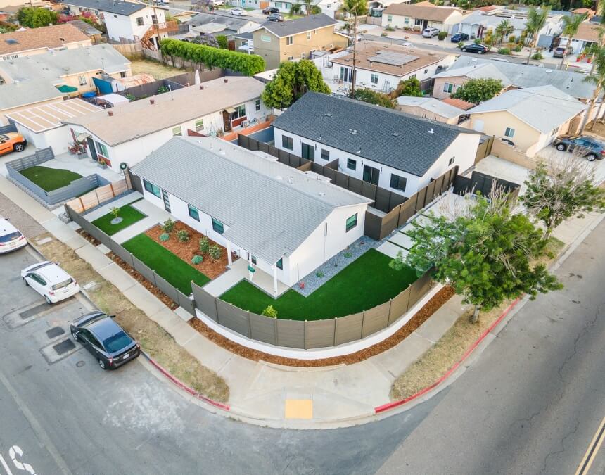 Understanding Granny Flats aerial view of residential neighborhood showing multiple ADU housing layouts