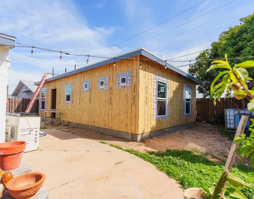 California ADU grant project showing detached unit under construction